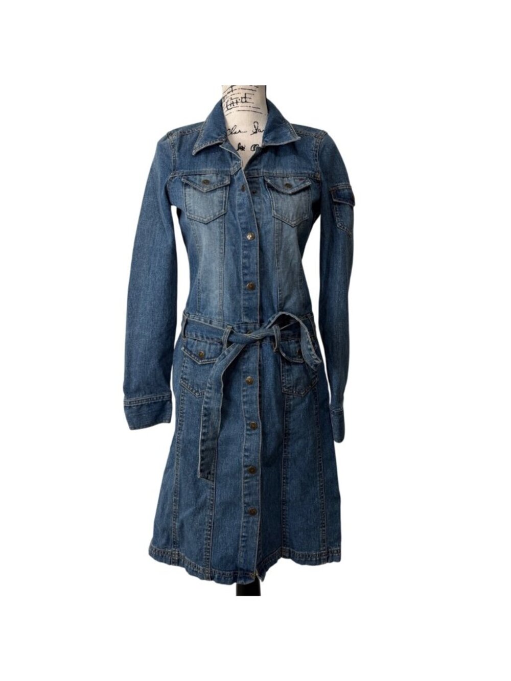 Tommy Jeans Womens Size M Denim Shirt Dress Button-Up Belted Blue Long-Sleeve